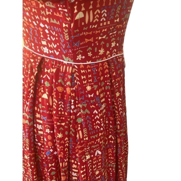 Red Ditsy Floral Printed Skater Short Sleeve Tea Dress Size L EUC - Picture 6 of 11